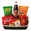 Israeli Snack & Beverage Gift Basket – Tirosh Grape Juice, Elite Klik Cornflakes, Osem Bamba, Kifkef Chocolate Snack Bar, Chocolate Wafer Cookies & Instant Coffee – Holiday Gift Basket (Basket Included)