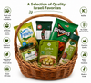 Israeli Gourmet Green Gift Basket – Olive Oil , Green Olive Spread, Fitness Crackers, Chocolate Coated Peanut Wafer Bar, Pistachio Halva & Sweet Chili Doritos – Kosher Israeli Snack & Gourmet Food Gift Set